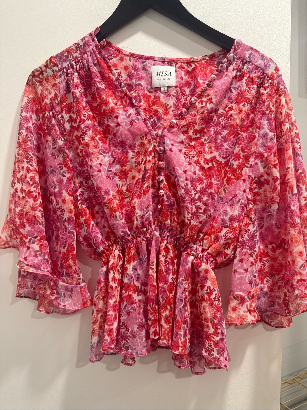 Misa Los Angeles Pink & Red Floral Peasant Blouse